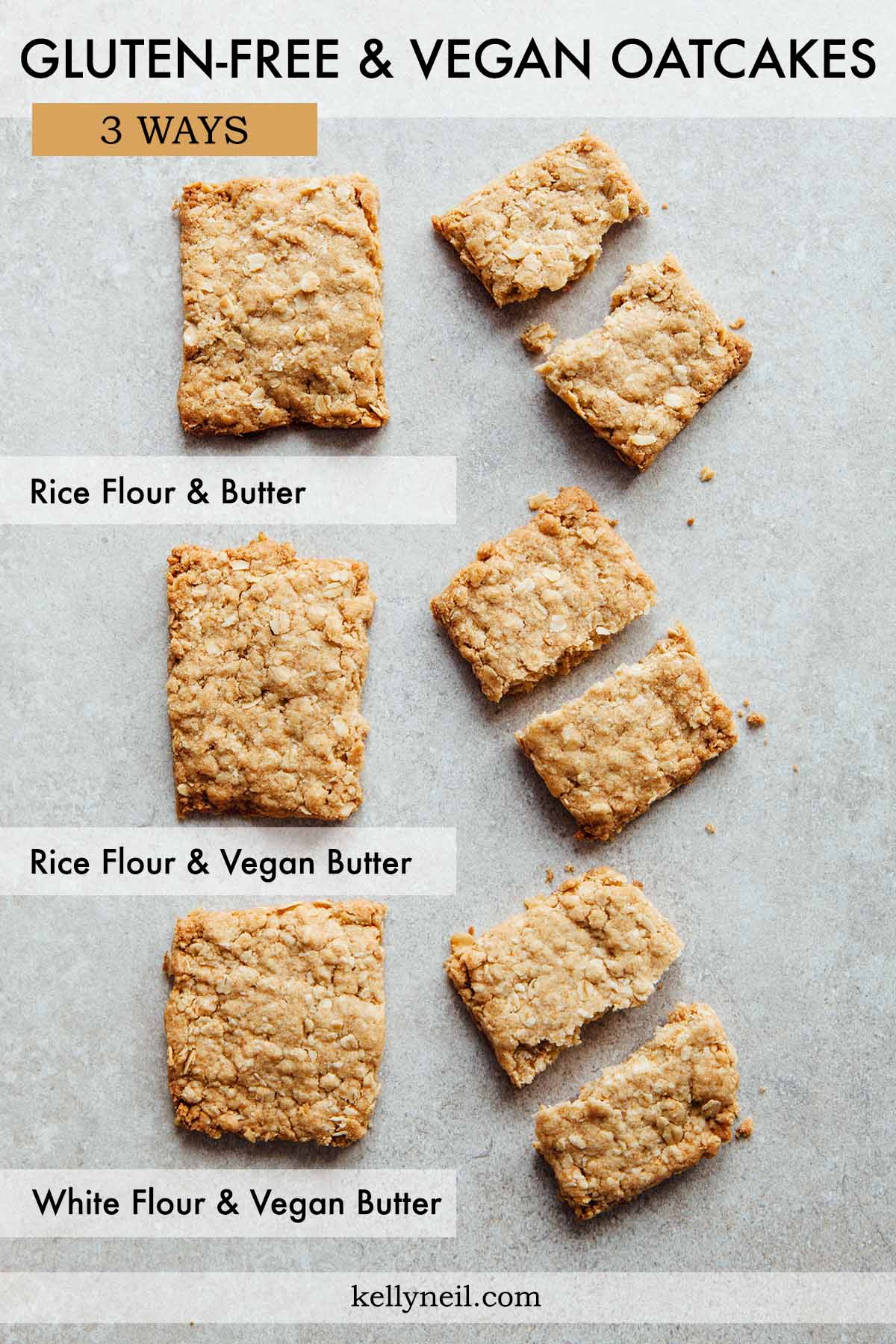 Three versions of vegan and gluten-free oatcakes.